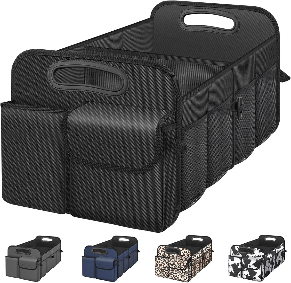 Femuar Car Boot Organizer with Large Capacity, Waterproof, Car Accessories for Women and Men , Foldable Organizer for SUV, Jeep, Sedan (Black, Standard)