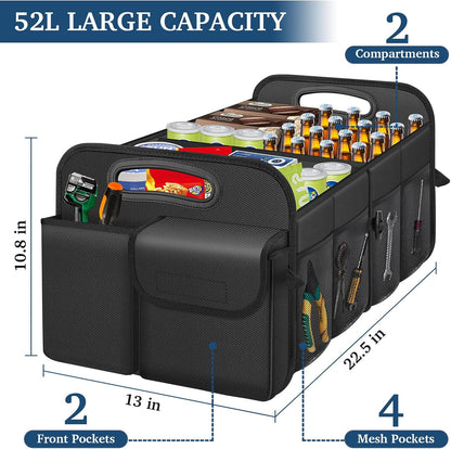 Femuar Car Boot Organizer with Large Capacity, Waterproof, Car Accessories for Women and Men , Foldable Organizer for SUV, Jeep, Sedan (Black, Standard)